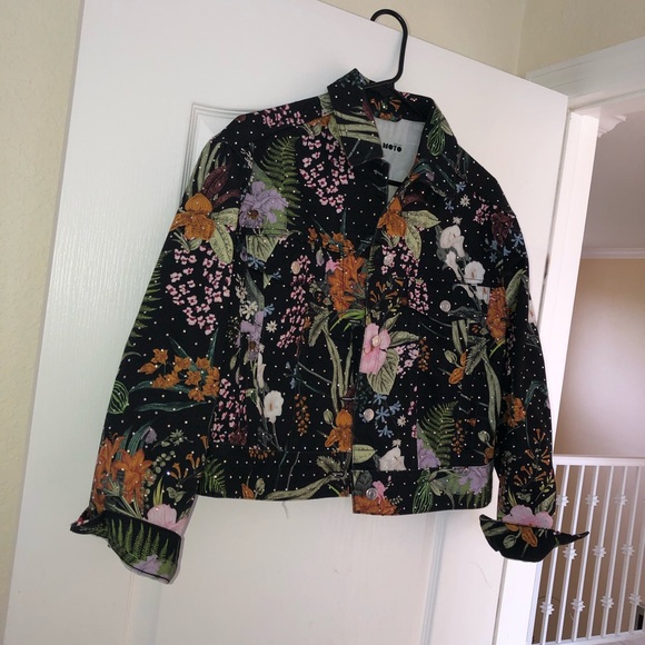 Topshop Jackets & Blazers - Topshop Floral Crystal Denim Jacket